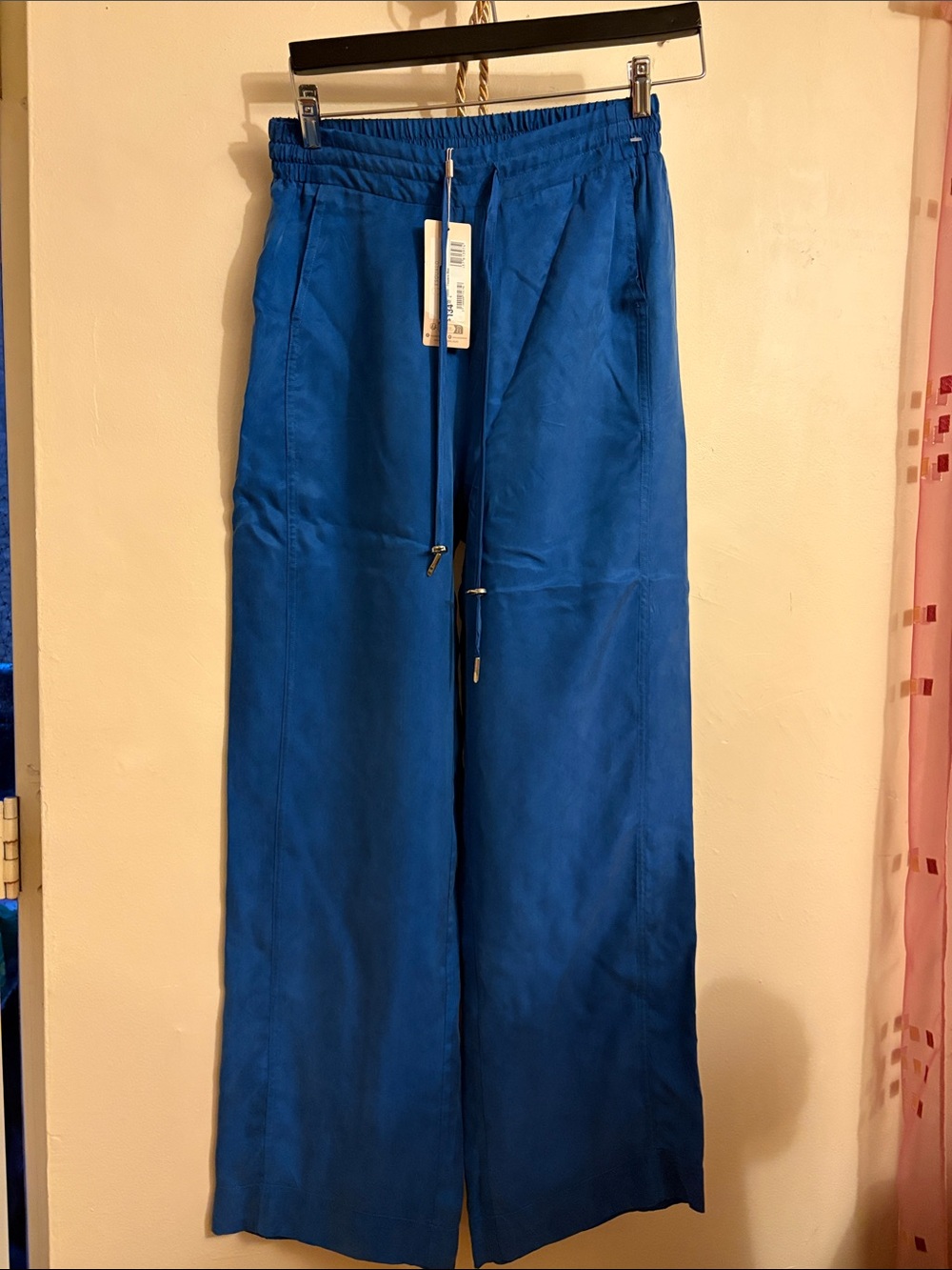 Straight-Leg Drawstring Pants in Cobalt Blue. Cupro. Viscose